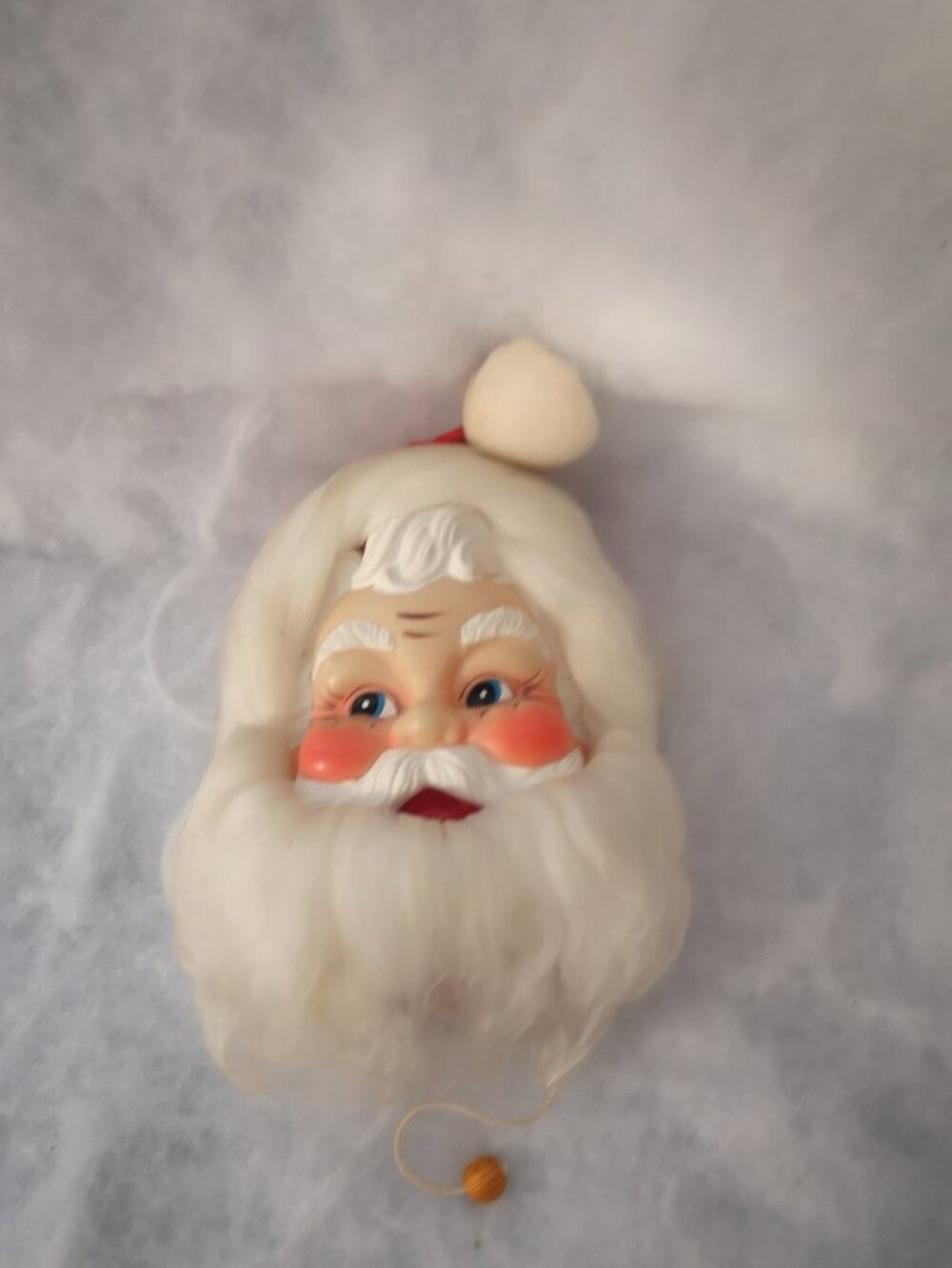 Vintage Santa Claus Wall Hanging w/ Plastic Face 1950's Music Box Pull String